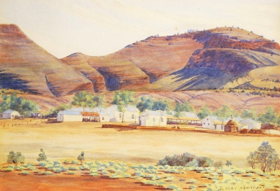 Albert Namatjira, Hermannsburg Mission with Mount Hermannsburg, 1937