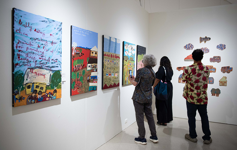 1. Tangentyere Artists' artworks, Desert Mob 2024 exhibition. Photo by Sara Maiorino. Courtesy Desart