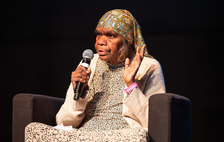 2. Walkatjara Art Founding Director, and current Director and former Chair of Maruku Arts, Rene Kulitja at Desert Mob Artist Tal
